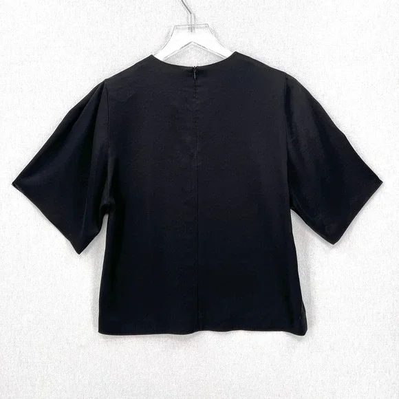 FILIPPA K Short Sleeve Satin Top Womens Small Black Round Neck Minimalist - Picture 2 of 15